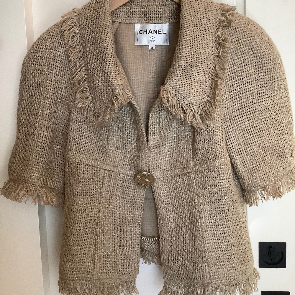 Chanel Paris Natural Fringe Linen Jacket Size 40